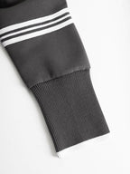 Women's Retro Sporty Two-Piece Set Half-Zip Sweatshirt Wide-Leg Pants Striped Webbing Casual – Grey White