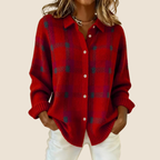 Women's Retro Check Plaid Flannel Shirt Jacket Casual Everyday Fall Winter Cozy Outdoor Streetwear – Vivienne Orange Blue Red
