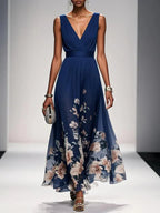 Women's Floral Long Wedding Guest Dress Fluid Feminine Romantic Elegant Ceremony Gown