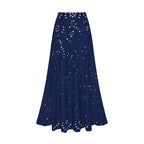 Women's Laser Cut Flower Hollow One-Piece Swimsuit with Cover Up Skirt V-Neck Elegant Beach Summer Swimwear – Navy Blue