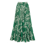 Women's V-Neck Lace-Up Printed One-Piece Swimsuit & Long Skirt Set Casual Beach Vacation Summer Resort Cover-Up – Green Floral