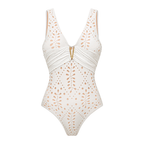 Women's V-Neck Laser Cut Floral Hollow-Out One-Piece Swimsuit & Long Skirt Set Beach Vacation Resort Pool Party Cruise Honeymoon – White