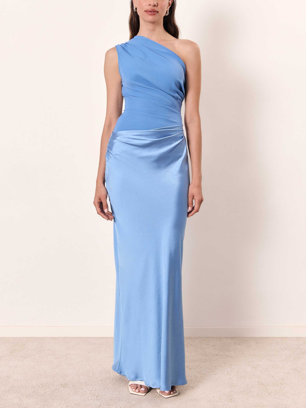 Women's One Shoulder Pleated Satin Long Dress Elegant Formal Wedding Guest Party Evening – Anita