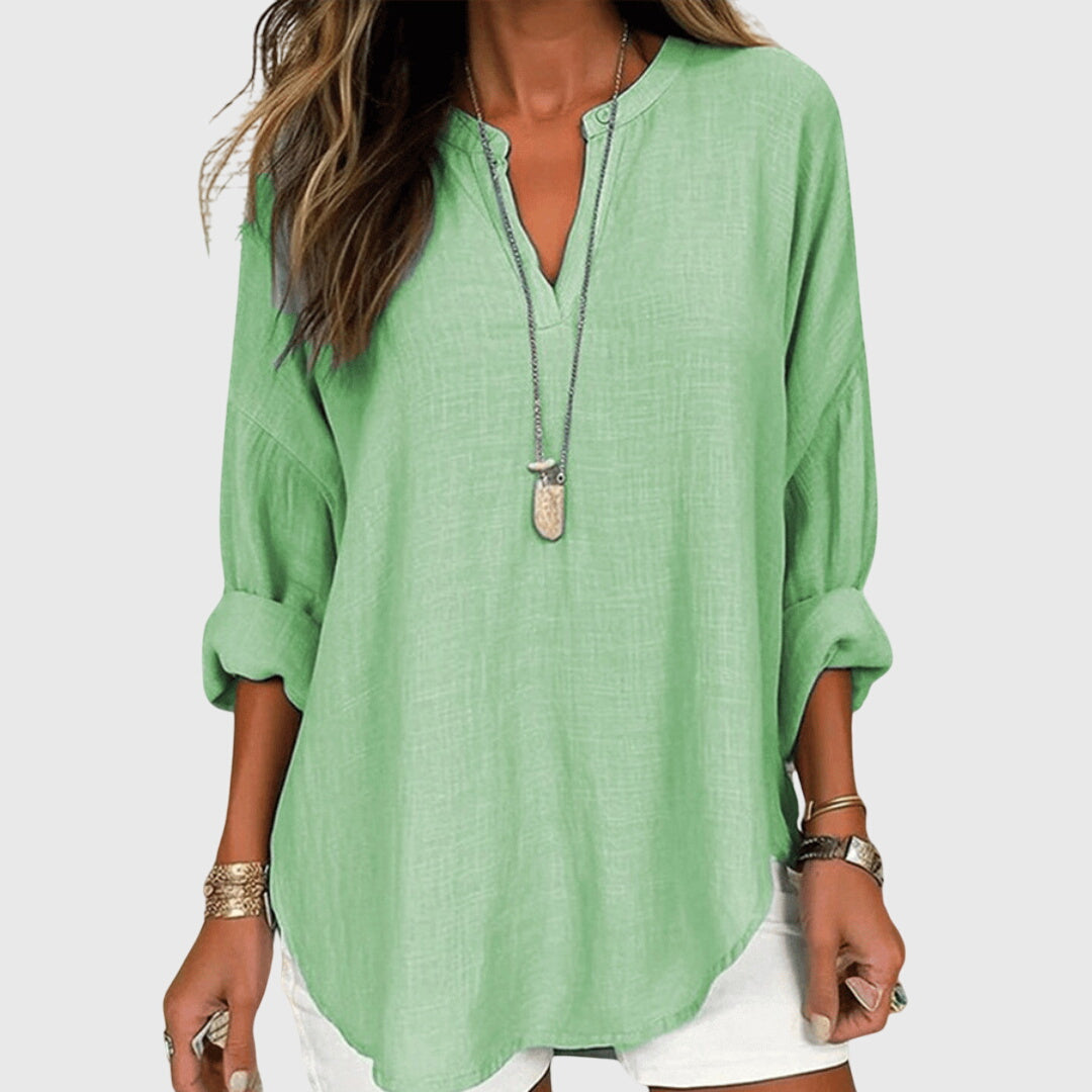 Women's Flowy Elegant Beach Shirt V-Neck Long Sleeve Relaxed Fit Casual Summer – Lenara