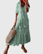 Women's Boho Vintage Summer Midi Dress Floral Print Short Sleeve Casual Feminine Chic – Amalia