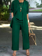 Women's Three-Piece Pant Set Tank Top Wide-Leg Pants Business Casual Elegant Versatile Chic
