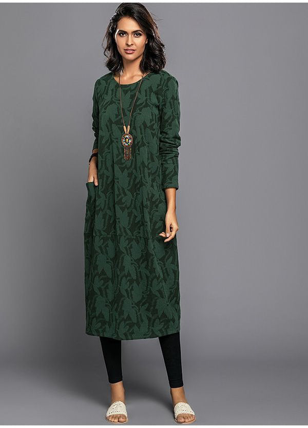 Women's Long Sleeve Midi Dress With Pockets Casual Summer Print Comfortable Everyday Relaxed Fit