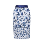 Women's V-Neck Lace-Up Floral Printed One-Piece Swimsuit & Long Skirt Set Tie Shoulder Beach Vacation Resort Pool Party Cruise Honeymoon – Blue & White