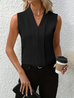 Women's Sleeveless Pleated V-Neck Blouse Elegant Flowing Work Casual Brunch Versatile Chic – Beatrice