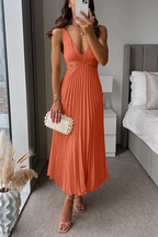 Women's Elegant Pleated Midi Dress Formal Summer Party Wedding Guest Casual V-Neckline – Sanne