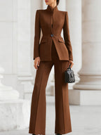 Women's Elegant Blazer & Trouser Suit Set Tailored Structured Slim-Fit Formal Elongating – Sharie