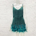 Pink Feather Sequin Mini Elegant Dress Spaghetti Straps Glam Cocktail Night Out Party Dress