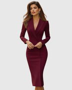 Women's Elegant Tailored Blazer Midi Dress V-Neck Slim Fit Formal Casual Wedding Guest – Seleneva