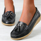 Women's Slip-On Low Moccasins Fringe Detail Lace-Free Casual Elegant Everyday Comfort – White