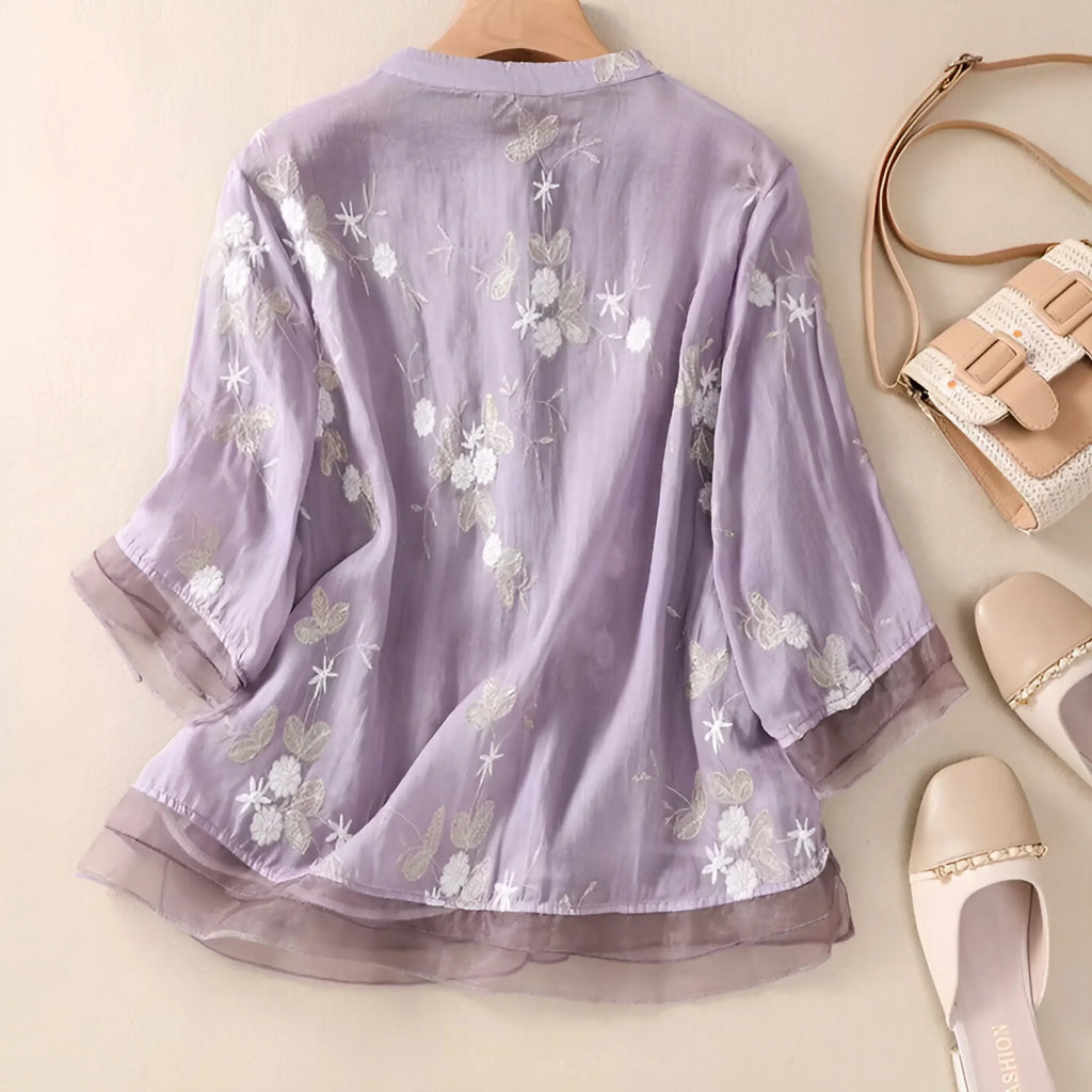 Women's Cotton Top Embroidered Flowers Feminine Soft Breathable Casual Elegant Everyday – Emily