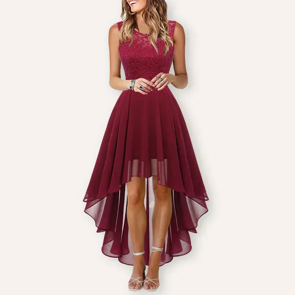 Women's Formal Dress Hi-Low Midi Wedding Guest Sleeveless Fluid Elegant Party Gown