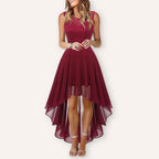 Women's Formal Dress Hi-Low Midi Wedding Guest Sleeveless Fluid Elegant Party Gown