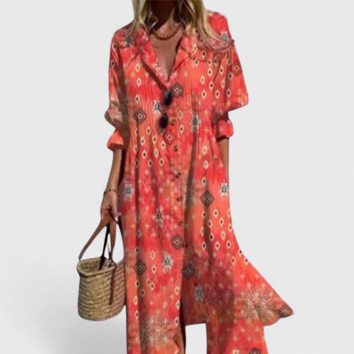 Women's Elegant Boho Floral Midi Summer Dress Bold Print Sleeveless Flowing Casual – Paula