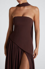 Women's Elegant Strapless Maxi Dress Fitted Slit Formal Party Wedding Guest Sophisticated – Mya