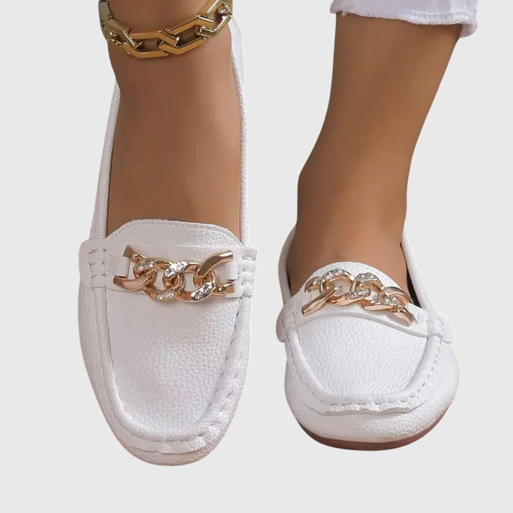 Women's Loafers Cushioned Insole Gold Chain Detail Luxury Everyday Flat – Melissa