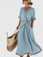 Women's Elegant Striped Midi Dress Vertical Stripes Lightweight Breathable Casual Summer Dress – Ery