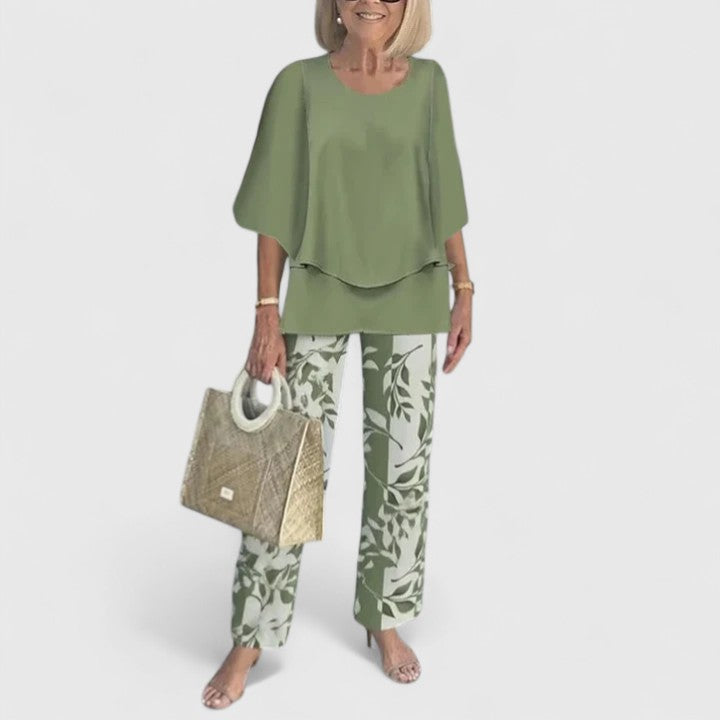 Women's Sophisticated Two-Piece Set Relaxed Blouse Wide-Leg Pants Casual Elegant Everyday – Martha