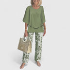 Women's Sophisticated Two-Piece Set Relaxed Blouse Wide-Leg Pants Casual Elegant Everyday – Martha