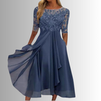 Women's Elegant Lace Midi Dress 3/4 Sleeve Formal Wedding Guest Mother of the Bride Cocktail Evening Party – Rhonda