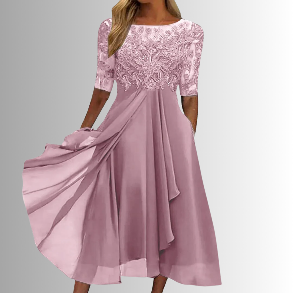 Women's Elegant Lace Midi Dress 3/4 Sleeve Formal Wedding Guest Mother of the Bride Cocktail Evening Party – Rhonda