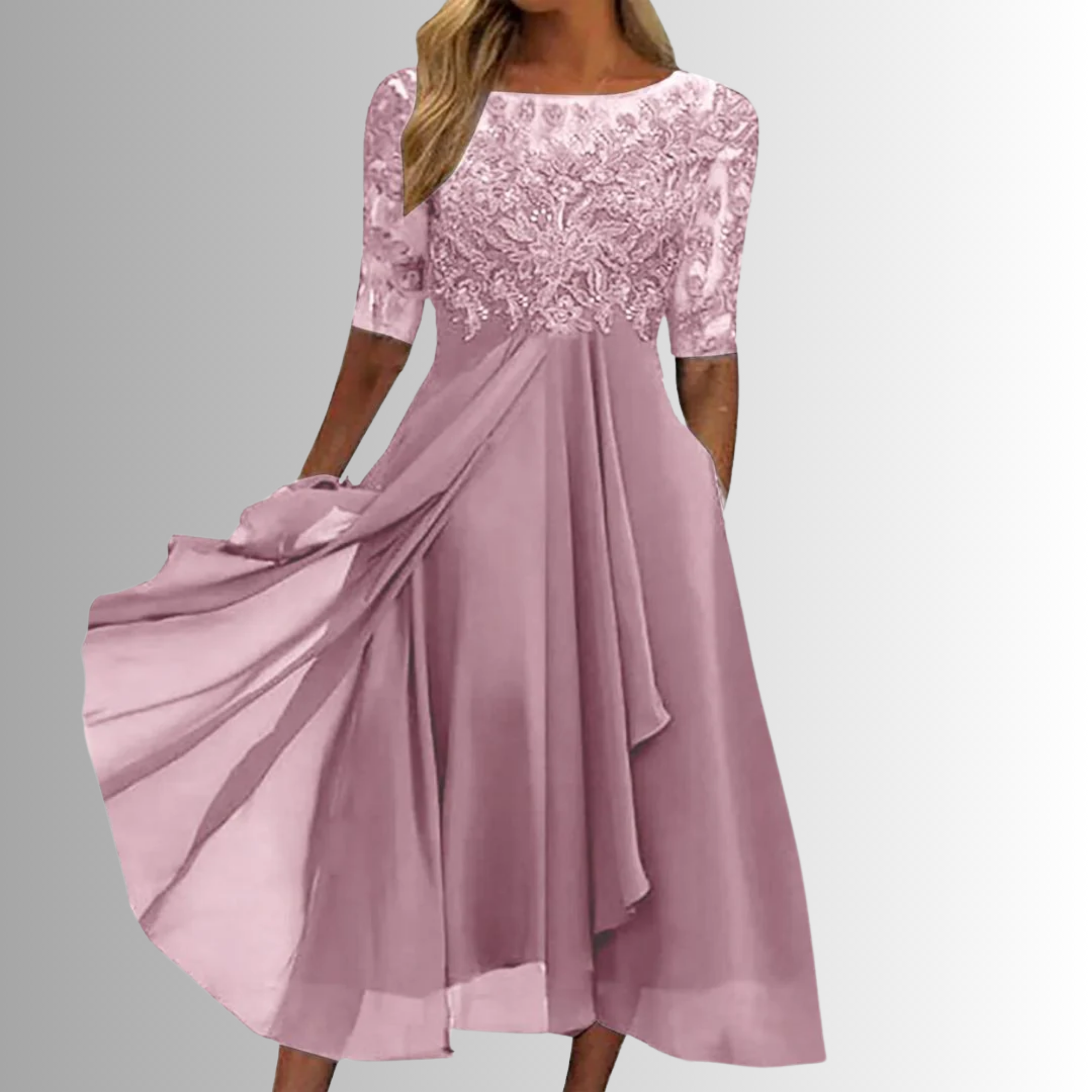 Women's Elegant Lace Midi Dress 3/4 Sleeve Formal Wedding Guest Mother of the Bride Cocktail Evening Party – Rhonda