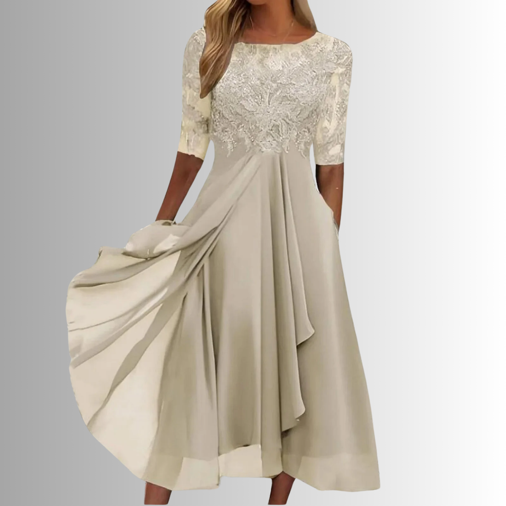 Women's Elegant Lace Midi Dress 3/4 Sleeve Formal Wedding Guest Mother of the Bride Cocktail Evening Party – Rhonda