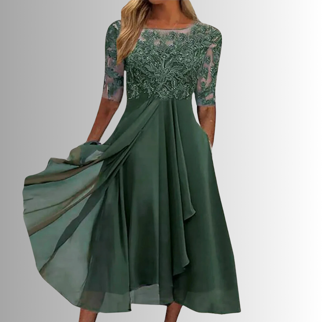 Women's Elegant Lace Midi Dress 3/4 Sleeve Formal Wedding Guest Mother of the Bride Cocktail Evening Party – Rhonda