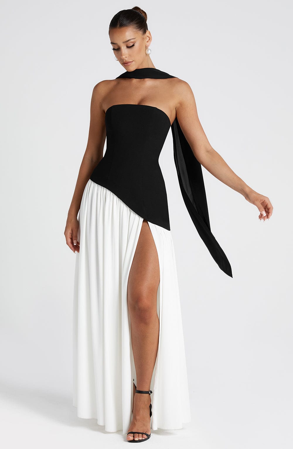 Women's Elegant Strapless Maxi Dress Fitted Slit Formal Party Wedding Guest Sophisticated – Mya