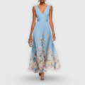 Women's Elegant Floral Midi Dress V-Neck Sleeveless Flowing Formal Wedding Guest Casual – Madeline