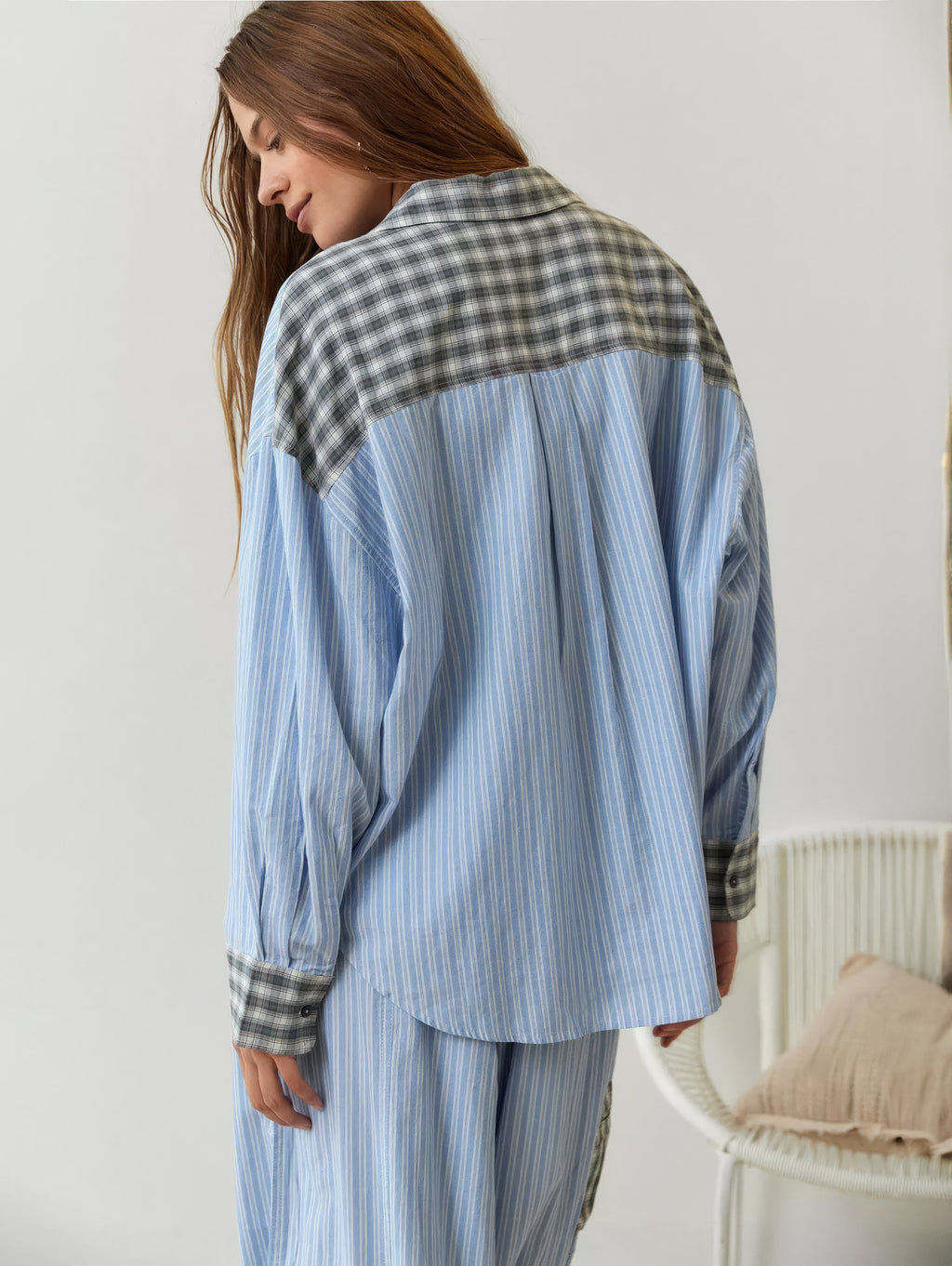Women's Elegant Plaid Pajama Set Long Sleeve Shirt Wide Leg Pants Soft Casual Loungewear – Sara