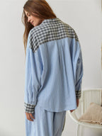 Women's Elegant Plaid Pajama Set Long Sleeve Shirt Wide Leg Pants Soft Casual Loungewear – Sara
