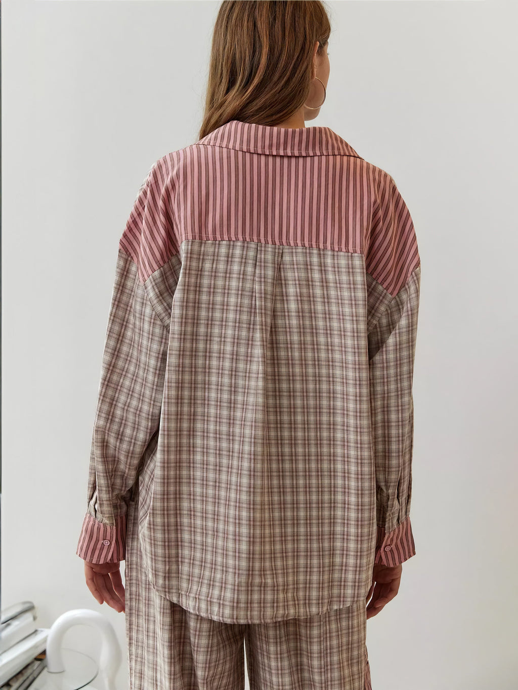 Women's Elegant Plaid Pajama Set Long Sleeve Shirt Wide Leg Pants Soft Casual Loungewear – Sara