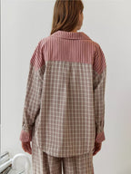 Women's Elegant Plaid Pajama Set Long Sleeve Shirt Wide Leg Pants Soft Casual Loungewear – Sara