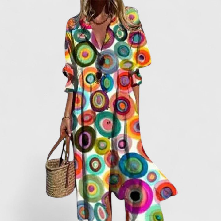 Women's Elegant Boho Floral Midi Summer Dress Bold Print Sleeveless Flowing Casual – Paula