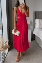 Women's Elegant Pleated Midi Dress Formal Summer Party Wedding Guest Casual V-Neckline – Sanne