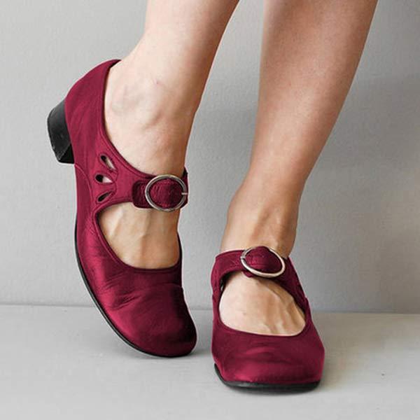 Women's Leather Mary Jane Shoes Buckle Strap Low Heel Casual Formal Everyday Shoes – Federica