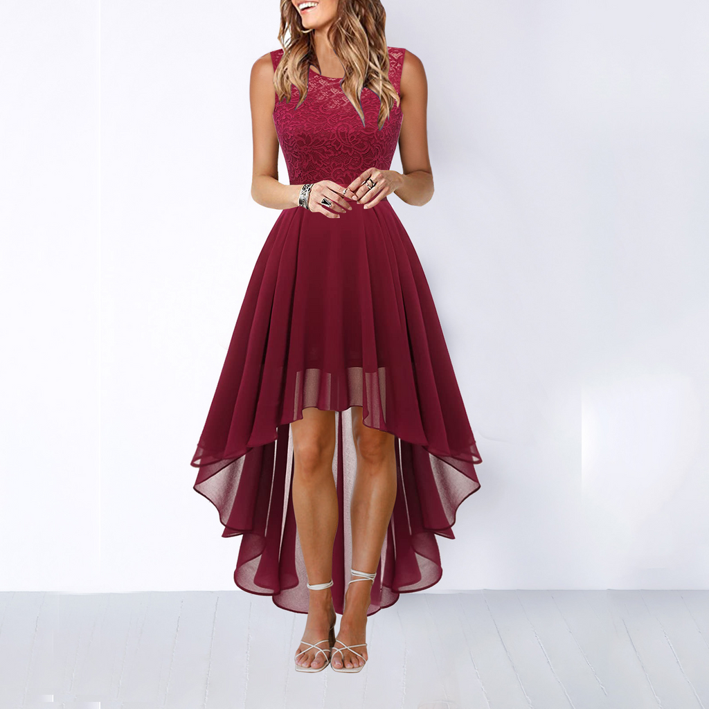 Women's Formal Dress Hi-Low Midi Wedding Guest Sleeveless Fluid Elegant Party Gown