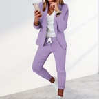 Women's Stylish Blazer & Jogger Trouser Set Business Casual Polyester Slim Fit Everyday – Black