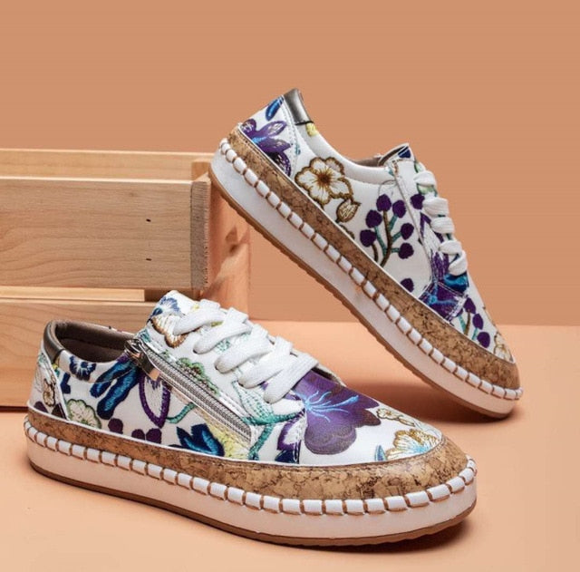 Women's Floral Print Espadrille Sneakers Lace-Up Arch Support Casual Everyday Shoes – Marley