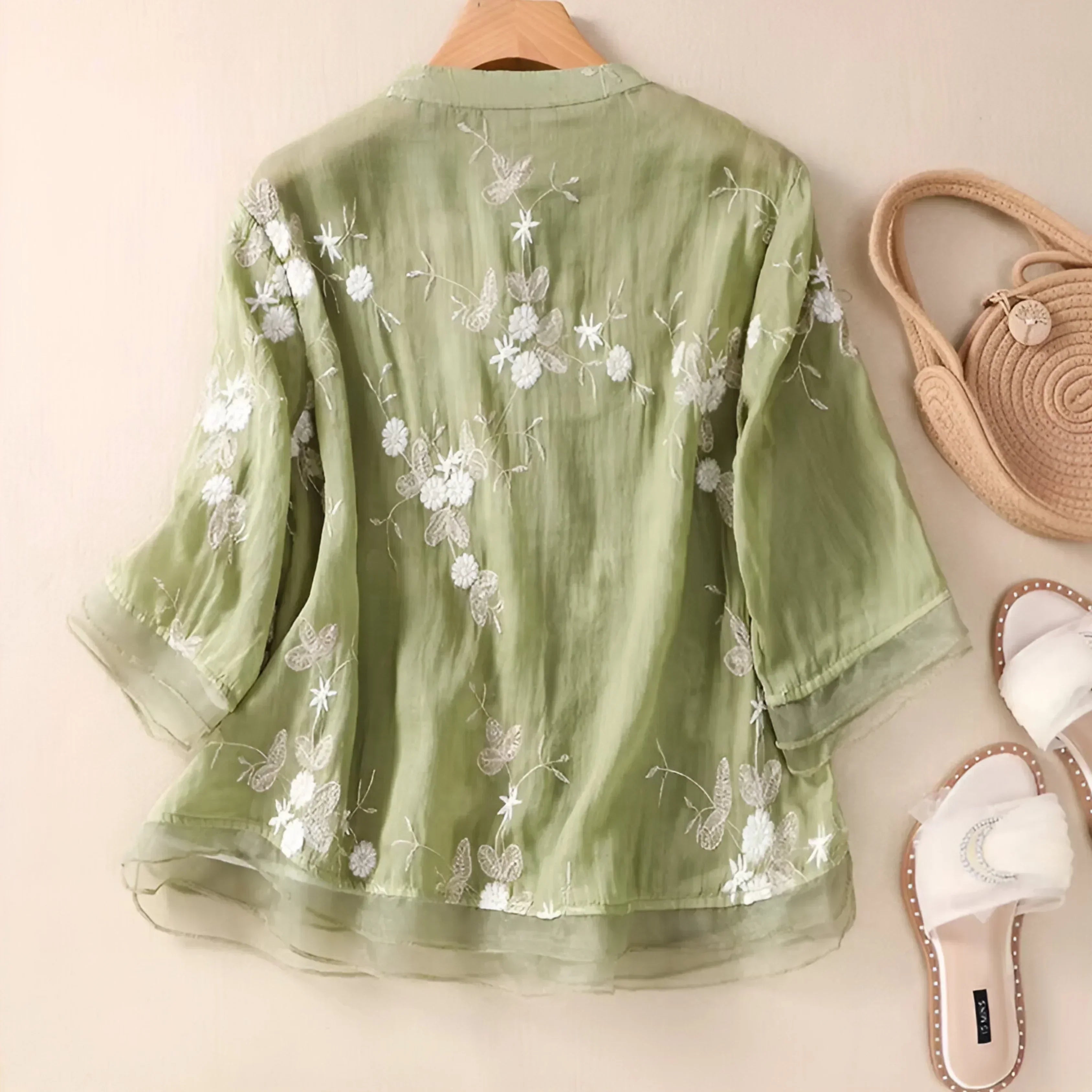 Women's Cotton Top Embroidered Flowers Feminine Soft Breathable Casual Elegant Everyday – Emily