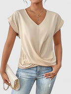 Women's Comfortable V-Neck Top Twist Front Short Sleeve Casual Everyday Chic – Mahrianne