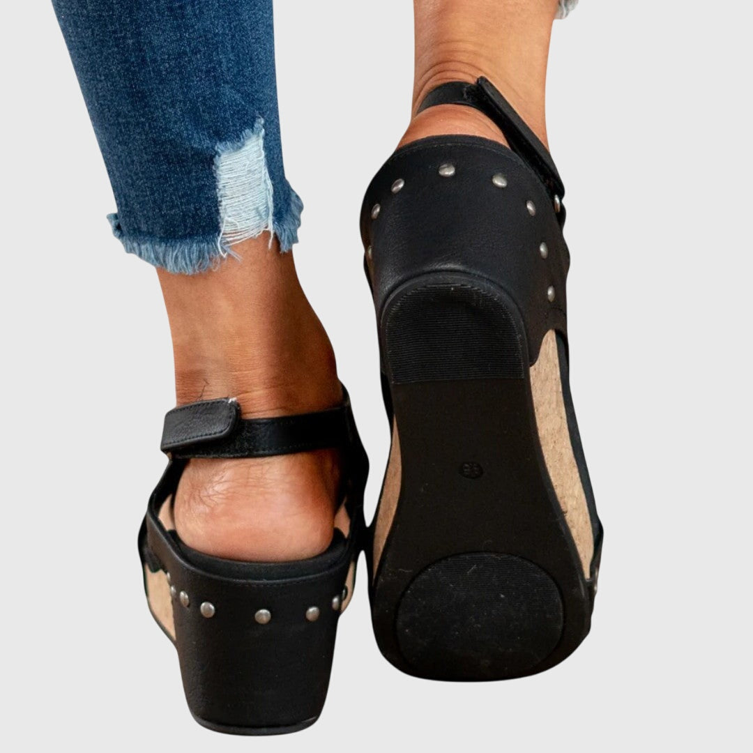 Women's Wedge Sandals Cushioned Insole Adjustable Buckle All-Day Comfort – Adela