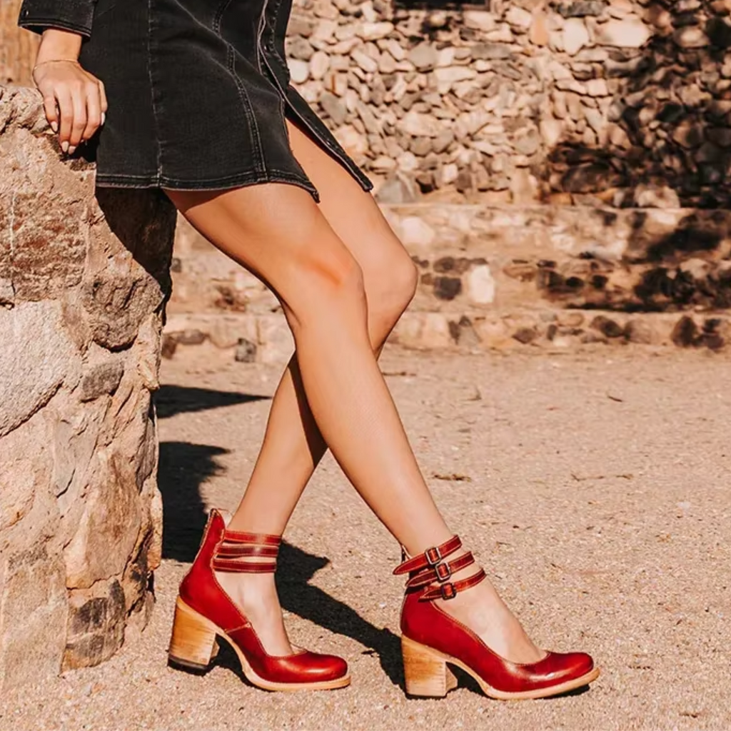 Women's Elegant Comfortable Sandals Ankle Strap Block Heel Casual to Night Out – Naturéva