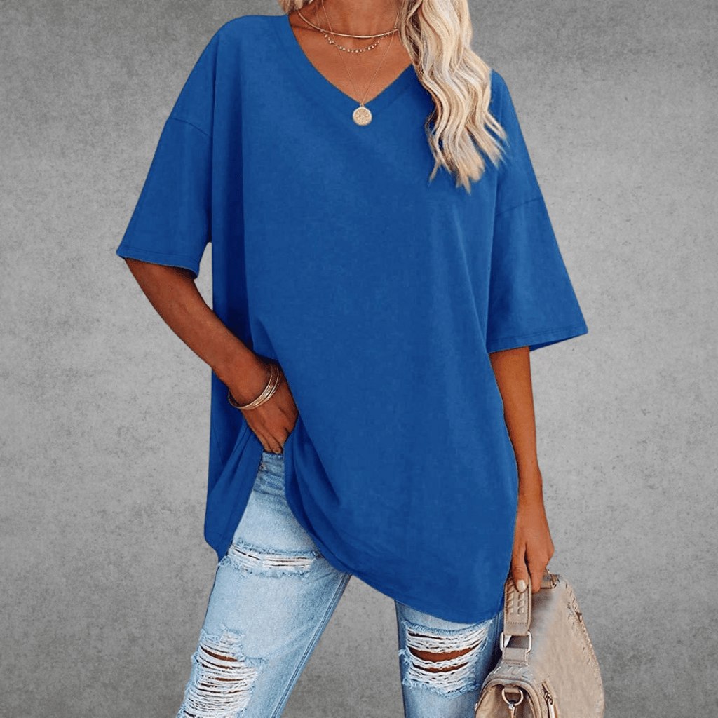 Women's Oversized V-Neck T-Shirt Casual Everyday Relaxed Fit Short Sleeve Comfortable Basic Tee – Kate