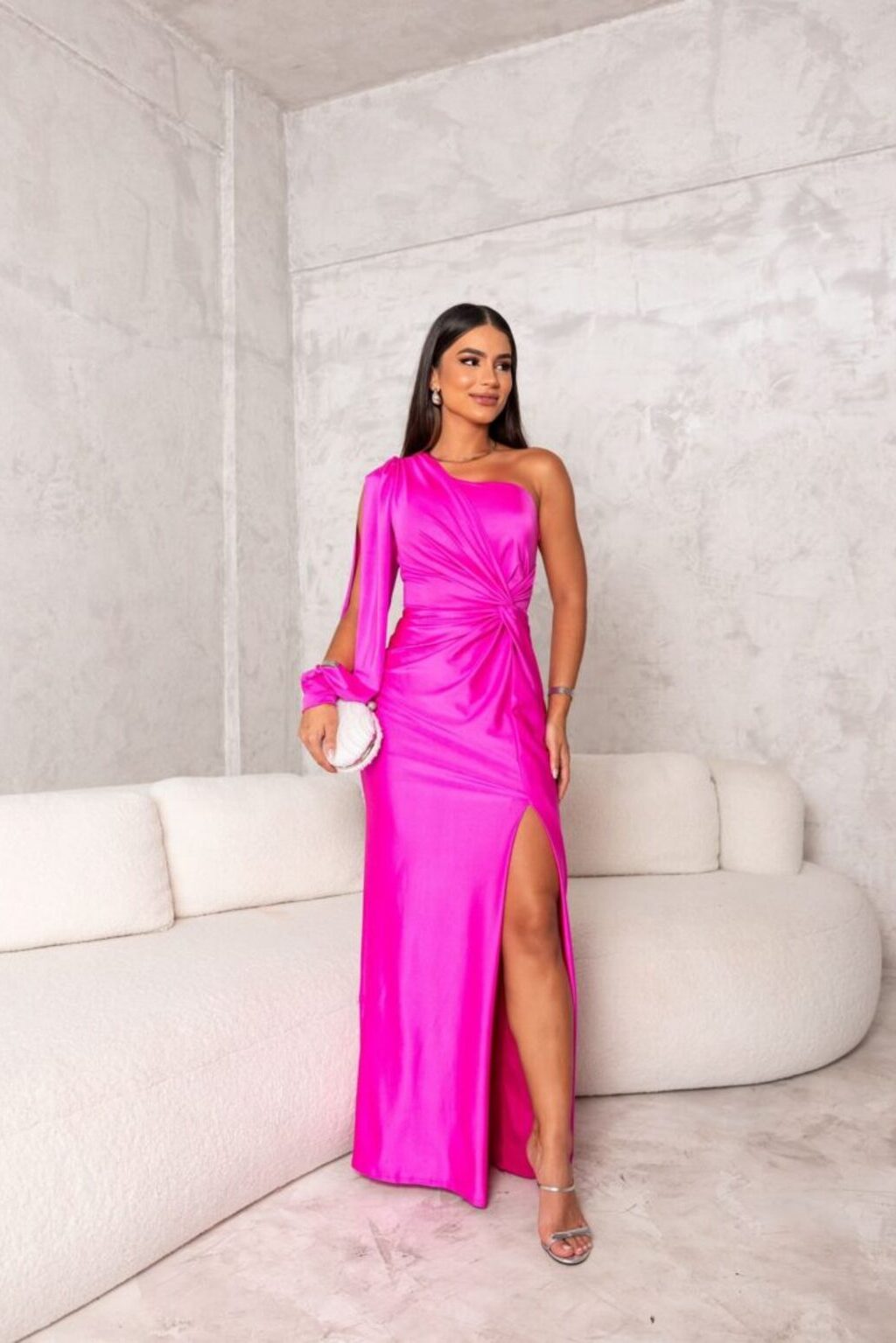 Women's One Shoulder Long Dress Flowing Sleeve Side Slit Formal Wedding Guest Party Elegant – Helen